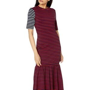 Cynthia Rowley Red/Blue Striped Maxi Dress Ruffle Bottom Sz S‎